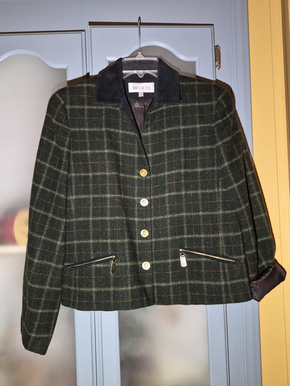 Worth Women's Green Plaid Camel Hair Blend Jacket